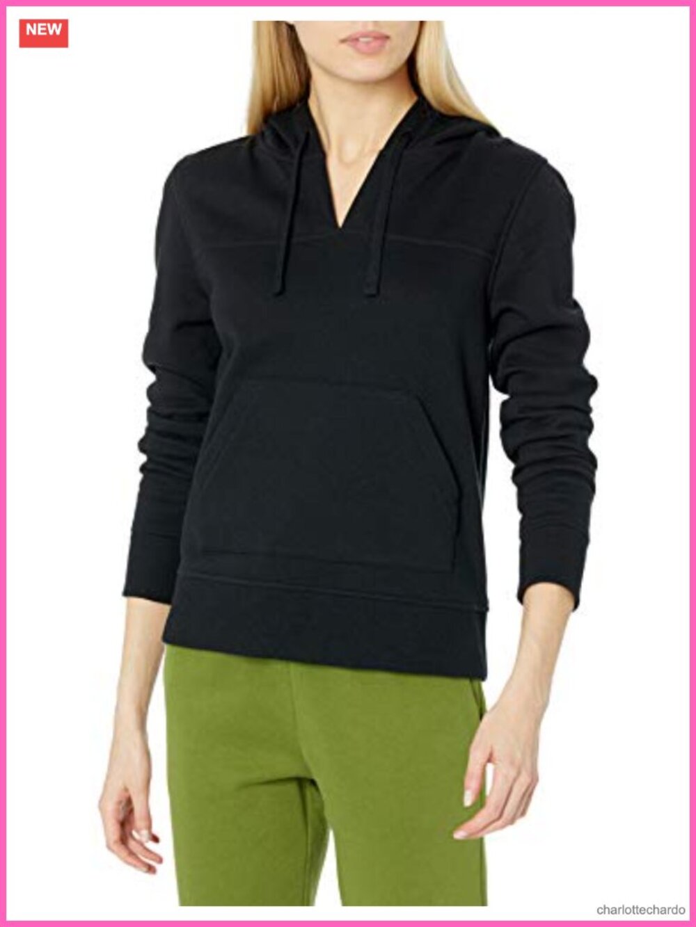 Women's Classic Fit Long Sleeve V-Neck Hooded Sweatshirt Cotton Blend